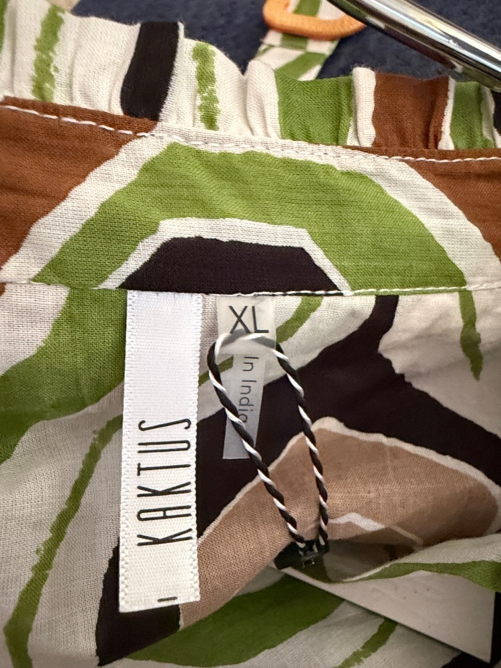 Kaktus Retro button down Cotton Geometric Midi Dress size XL in Green - Picture 11 of 11